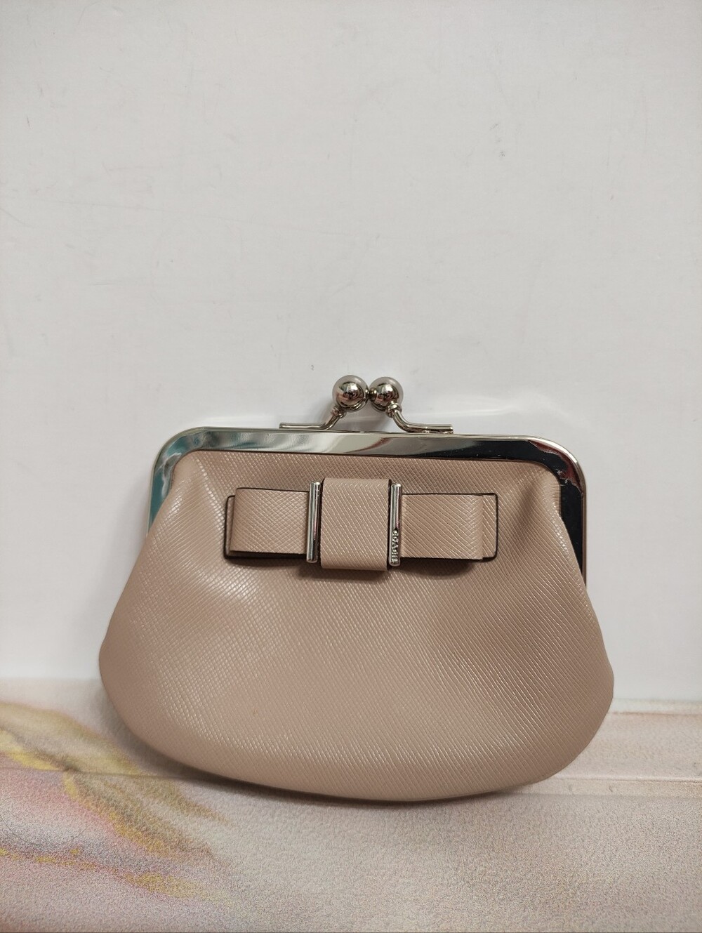Coach F62372 Beige Saffiano Leather Darcy Bow Framed Coin Purse
